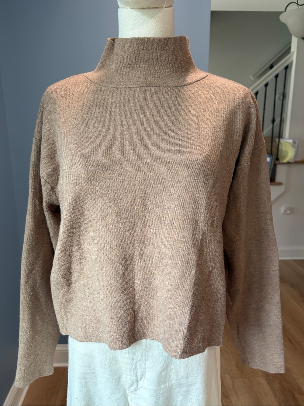 Quince Brown Mock Neck Sweater Relaxed Boxy Soft Knit Small